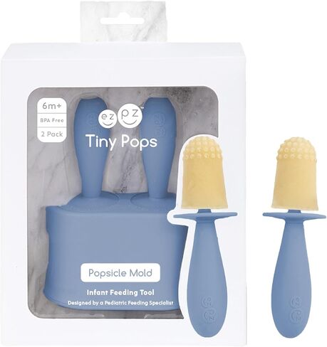 ezpz Tiny Pops (Pewter) - 4 Months+ - Popsicle Mold Set with Two Wands | Baby-Led Weaning + Teething Essentials in Saudi Arabia