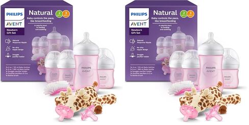 Philips Avent Natural Response Baby Gift Set - 4 Bottles, Soothie Pacifiers | 3x 4oz & 1x 9oz Bottles, 0-3m+, 2 Pacifiers, Naural Response, Baby-Controlled Flow, BPA-Free, Bottle Brush, SCD838/03 in Kuwait
