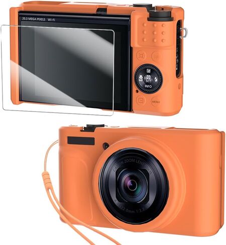 Camera Case for Canon PowerShot SX740/ SX730 Digital Camera Accessories,SX740 HS Cave, Soft Silicone Protective Case,Comes with 1 Screen Protectors and 1 Wrist Strap- (Orange) in Kuwait