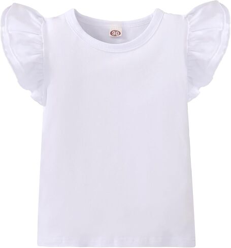 Toddler Girls Ruffle Sleeveless T-Shirt 1-7Y | Kids Solid Color Blouse, Cotton Blend Top, Pairs With Pants/Dresses/Jeans, Daily Wear, Party, Holidays, Photoshoot, School in Kuwait