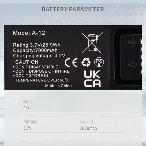 A-12 Battery Compatible for Arlo Essential Wire-Free Video Doorbell 7000mAh | Compatible with Arlo Doorbell VMA2400 AVD2001 AVD2001B A-12 Upgrade Batteria 3.7V 25.9Wh with Charging cable in Kuwait