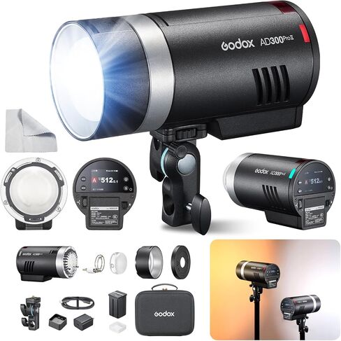 GODOX AD300 Pro II (2026 Upgraded) 300Ws 2.6lb Outdoor Flash Strobe | Portable, TTL, HSS 1/8000s, 350 Flashes, 1/512-1/1 Power Adjust, Solid/CCT Lock Mode, 12W Bi-Color Modeling Lamp, Touchscreen in Kuwait