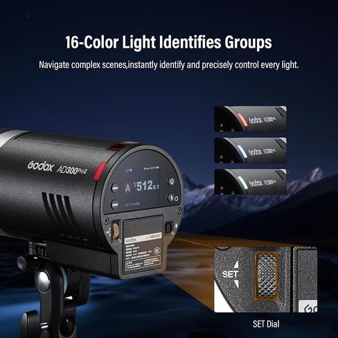 GODOX AD300 Pro II (2026 Upgraded) 300Ws 2.6lb Outdoor Flash Strobe | Portable, TTL, HSS 1/8000s, 350 Flashes, 1/512-1/1 Power Adjust, Solid/CCT Lock Mode, 12W Bi-Color Modeling Lamp, Touchscreen in Kuwait