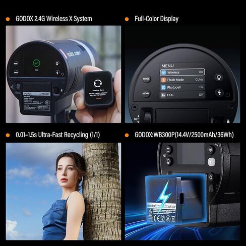 GODOX AD300 Pro II (2026 Upgraded) 300Ws 2.6lb Outdoor Flash Strobe | Portable, TTL, HSS 1/8000s, 350 Flashes, 1/512-1/1 Power Adjust, Solid/CCT Lock Mode, 12W Bi-Color Modeling Lamp, Touchscreen in Kuwait