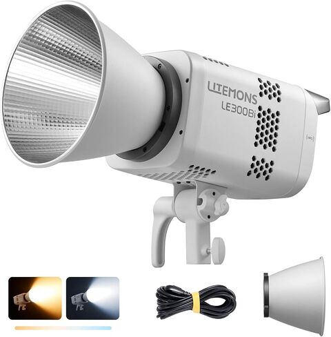 Godox Litemons LE300Bi 300W Bicolor LED Video Light, 58900Lux@1M Studio Light with APP Control, 11 FX Effects, 2800K-6500K 0-100% Brightness Bowens Mount LED(White) in Kuwait