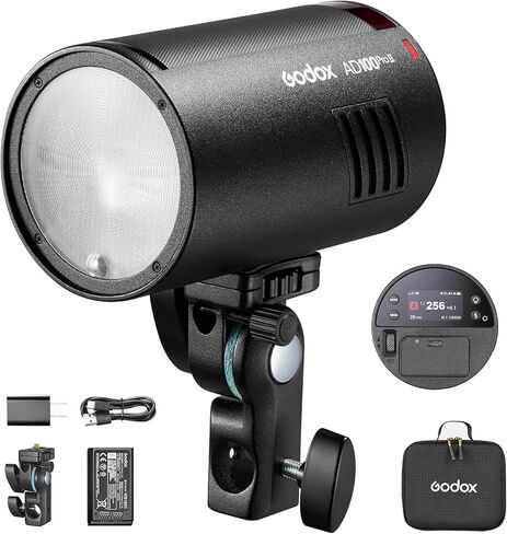 Godox AD100 Pro II AD100ProII Pocket Flash, 100Ws Strobe Light One-Touch Sync with X3/X3Pro, 2.4G TTL 1/8000s HSS,490 Full Power Flashes,0.01~1.5s Recycle Time (AD100ProII) in Kuwait