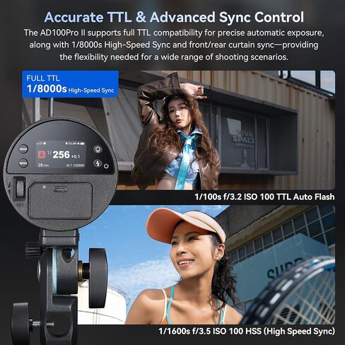 Godox AD100 Pro II AD100ProII Pocket Flash, 100Ws Strobe Light One-Touch Sync with X3/X3Pro, 2.4G TTL 1/8000s HSS,490 Full Power Flashes,0.01~1.5s Recycle Time (AD100ProII) in Kuwait