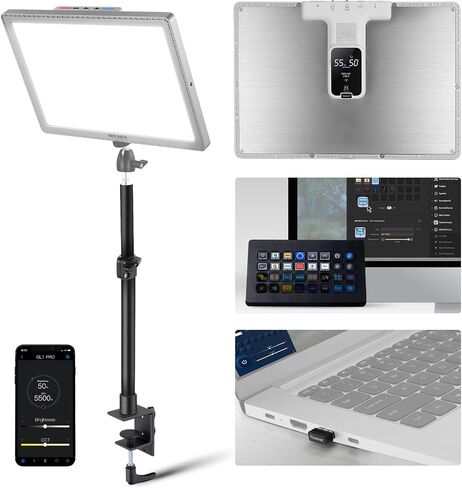 NEEWER 15.5" LED Streaming Key Light, Clamp on Desk Panel Video Lighting for Gaming Recording Zoom Call, CRI97+, 2.4G PC/Mac iOS/Android APP Control, Compatible with Elgato Stream Deck, GL1 PRO Black in Kuwait