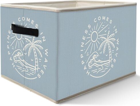 Blue Coastal Beach Lobster Storage Bins Box with Handles, Blue Striped Ocean Lobster Collapsible Fabric Storage Basket Box Organizer for Bedroom Bathroom Clothes Toys Books in Kuwait
