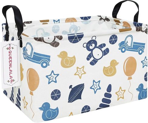 Rectangular Collapsible Laundry Basket with Side Handles, Colorful Bear | 14.9×10.2×9.1in storage for sundries, clothes, items. Smooth grip for easy moving. Folds flat to save space in Kuwait