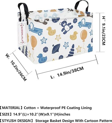 Rectangular Collapsible Laundry Basket with Side Handles, Colorful Bear | 14.9×10.2×9.1in storage for sundries, clothes, items. Smooth grip for easy moving. Folds flat to save space in Kuwait
