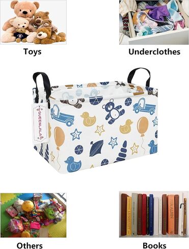 Rectangular Collapsible Laundry Basket with Side Handles, Colorful Bear | 14.9×10.2×9.1in storage for sundries, clothes, items. Smooth grip for easy moving. Folds flat to save space in Kuwait