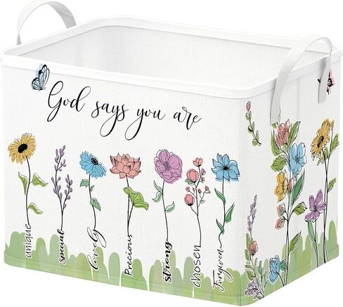 Runtoo Christian Bible Verse Floral Nursery Decor Baby Basket Religious Spiritual Inspirational Baby Shower Decorations Boys Gift Basket Toddler Toy Box Laundry Hamper Closet Storage Bins in Kuwait