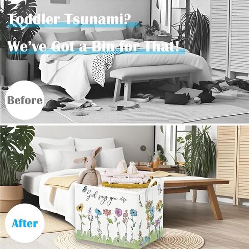 Runtoo Christian Bible Verse Floral Nursery Decor Baby Basket Religious Spiritual Inspirational Baby Shower Decorations Boys Gift Basket Toddler Toy Box Laundry Hamper Closet Storage Bins in Kuwait