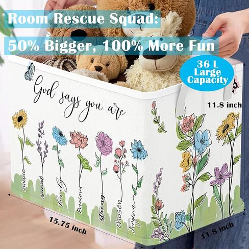 Runtoo Christian Bible Verse Floral Nursery Decor Baby Basket Religious Spiritual Inspirational Baby Shower Decorations Boys Gift Basket Toddler Toy Box Laundry Hamper Closet Storage Bins in Kuwait