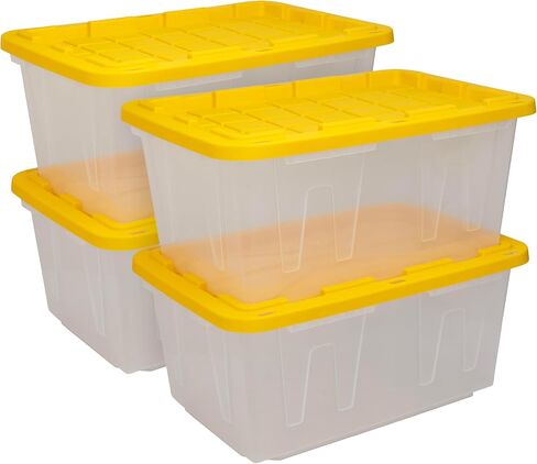 CX 27-Gallon Heavy Duty Clear Stackable Storage Bins with Lids, 2 Pack Clear/Yellow in Kuwait
