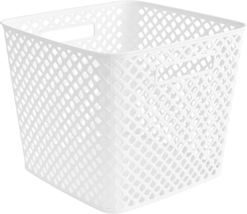 1 Piece, White 13-Inch Cube Storage Basket – Durable Plastic Organizer Bin with Handles in Kuwait