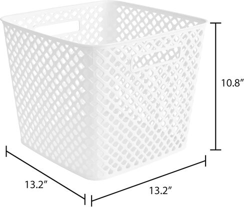 1 Piece, White 13-Inch Cube Storage Basket – Durable Plastic Organizer Bin with Handles in Kuwait
