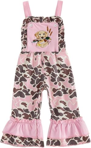 Baby Girl Clothes Sleeveless Camo Jumpsuit Romper Cute Fall Clothes | Toddler Baby Girl Clothes Animal Embroidered Jumpsuit Sleeveless Camouflage Flare Pants Romper Overalls Hunting Outfits in Kuwait