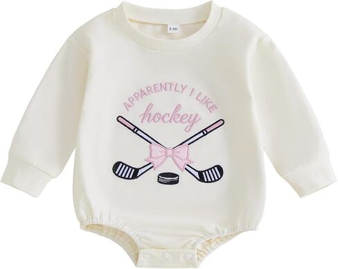 Newborn Baby Girl Hockey Outfit Hockey Embroidery Long Sleeve Bubble Romper Onesie Infant Fall Winter Bodysuit in Kuwait