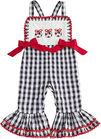 Toddler Baby Girl Soccer Outfits Sleeveless Soccer Bow Romper Jumpsuit Bell Bottom Overall Pants Girls Summer Clothes in Kuwait