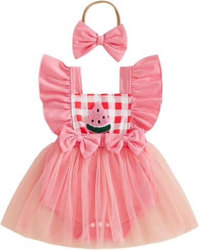 Newborn Baby Girl Clothes Flying Sleeve Romper Dress Onesie Plaid Bodysuit with Headband Cute Infant Summer Outfit in Kuwait
