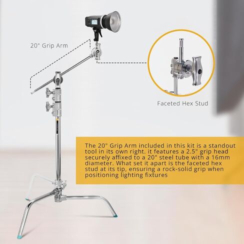 Flashpoint 20" Quick Sliding Leg C-Stand Kit with 2.5" Grip Head & 20" Grip Arm (Chrome) in Kuwait