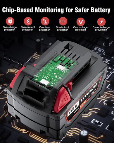 HOCHSTERN 6.0Ah M-18 Battery Replacement for Milwaukee 18V Battery 4Pack | Compatible with Milwaukee 18 Volt Batteries 48-11-1862 48-11-1852 48-11-1880 48-11-1882 Cordless Power Tools in Kuwait