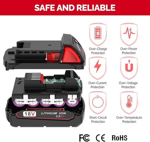 3.0Ah Replacement Battery for Milwaukee M18 Battery 48-11-1850 48-11-1852 48-11-1830, Compatible with Milwaukee 18V Battery Cordless Power Tools in Saudi Arabia