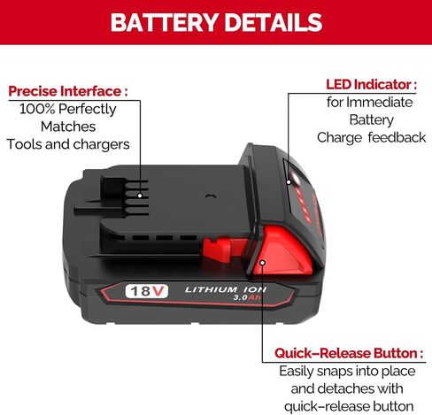 3.0Ah Replacement Battery for Milwaukee M18 Battery 48-11-1850 48-11-1852 48-11-1830, Compatible with Milwaukee 18V Battery Cordless Power Tools in Saudi Arabia