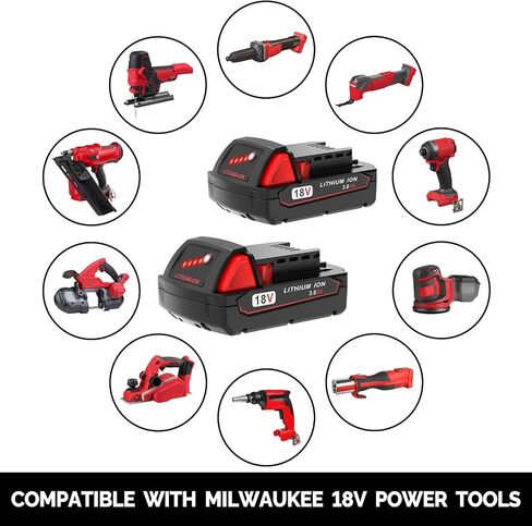 3.0Ah Replacement Battery for Milwaukee M18 Battery 48-11-1850 48-11-1852 48-11-1830, Compatible with Milwaukee 18V Battery Cordless Power Tools in Saudi Arabia