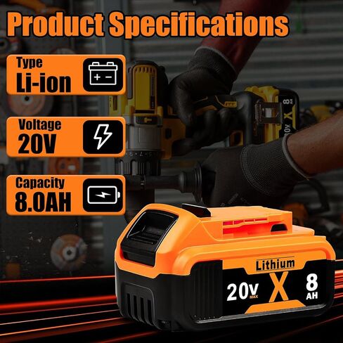 Replacement for Dewalt 20V MAX Battery 8.0Ah 2-Pack Lithium Batteries | Compatible with Dewalt DCB208, DCB200, DCB206, DCB205, DCB204, DCB203, DCB180, Longer Runtime for Dewalt Cordless Tools in Saudi Arabia