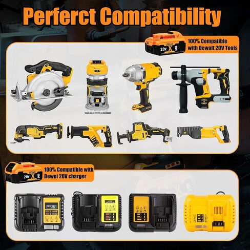 Replacement for Dewalt 20V MAX Battery 8.0Ah 2-Pack Lithium Batteries | Compatible with Dewalt DCB208, DCB200, DCB206, DCB205, DCB204, DCB203, DCB180, Longer Runtime for Dewalt Cordless Tools in Saudi Arabia
