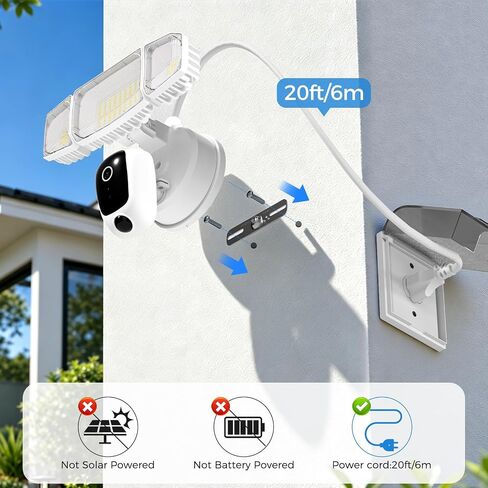 Olafus Floodlight Camera with 20FT Plug, 2K HD Outdoor Security Camera, 5500LM Motion-Activated Light Camera with Color Night Vision, 2-Way Audio & Siren, Cloud/SD Storage, Alexa & Google Compatible in Kuwait