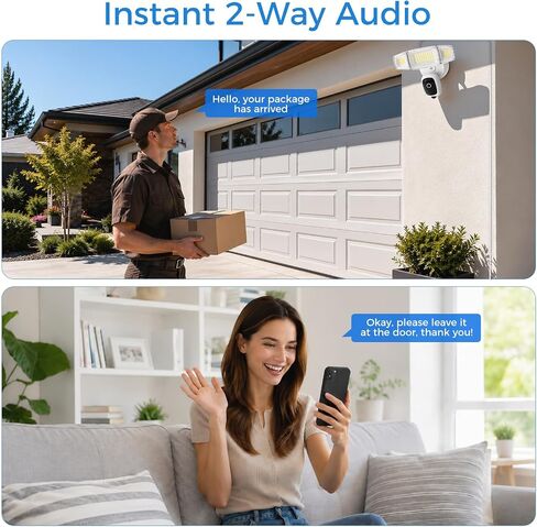Olafus Floodlight Camera with 20FT Plug, 2K HD Outdoor Security Camera, 5500LM Motion-Activated Light Camera with Color Night Vision, 2-Way Audio & Siren, Cloud/SD Storage, Alexa & Google Compatible in Kuwait