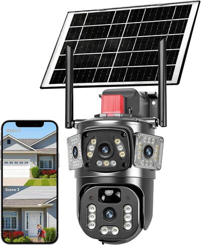 KEPEAK Triple Lens AOV Solar Security Camera Wireless Outdoor, 24/7 Continuous Recording, 360° PTZ WiFi Camera with Human Detection, 2-Way Audio, Color Night Vision in Kuwait