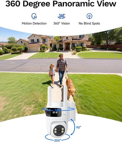 Dual Lens 4G LTE Cellular Security Camera, No WiFi AOV 24/7 Recording | 2MP+2MP dual lens, No WiFi solar powered, 360° full view, Color night vision, 2-way talk, Built-in SIM & SD card, Off grid in Kuwait