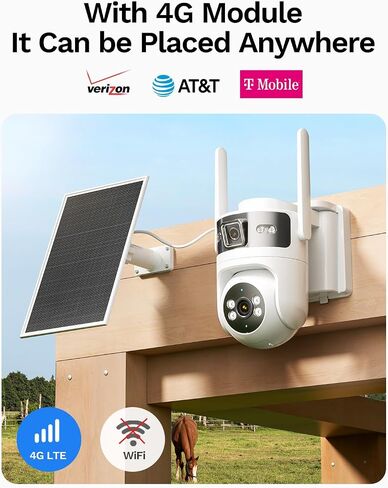 Dual Lens 4G LTE Cellular Security Camera, No WiFi AOV 24/7 Recording | 2MP+2MP dual lens, No WiFi solar powered, 360° full view, Color night vision, 2-way talk, Built-in SIM & SD card, Off grid in Kuwait