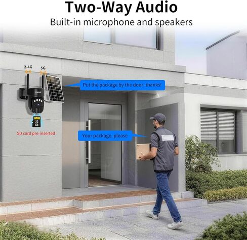 ESCANU Security Cameras Wirelss Outdoor Solar Powered for Home Security,360 View Outside Camera with SD Card, 5G/2.4GHz WiFi,Motion Detection,IP-65 Weather Proof,No Subscription Fee in Kuwait