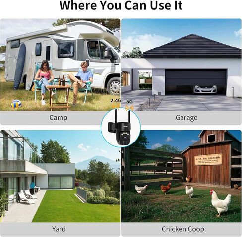 ESCANU Security Cameras Wirelss Outdoor Solar Powered for Home Security,360 View Outside Camera with SD Card, 5G/2.4GHz WiFi,Motion Detection,IP-65 Weather Proof,No Subscription Fee in Kuwait