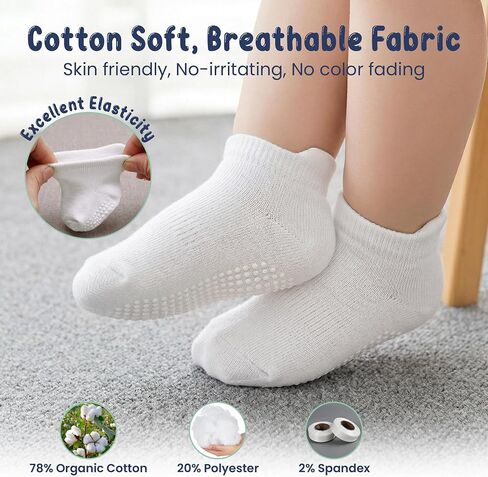 GOTS Organic Cotton Blend Ankle Toddler Socks 6M-12M-2t-3t-4t-5t Baby Gift | Oeko-Tex Certified, Ankle Socks, 6 PairToddler Socks 2T, Newborn Socks Boys, White, Unisex Design, 1-3 Years, Ultra-soft in Kuwait