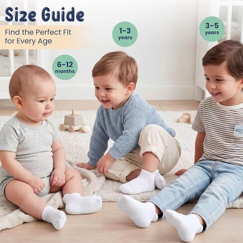 GOTS Organic Cotton Blend Ankle Toddler Socks 6M-12M-2t-3t-4t-5t Baby Gift | Oeko-Tex Certified, Ankle Socks, 6 PairToddler Socks 2T, Newborn Socks Boys, White, Unisex Design, 1-3 Years, Ultra-soft in Kuwait