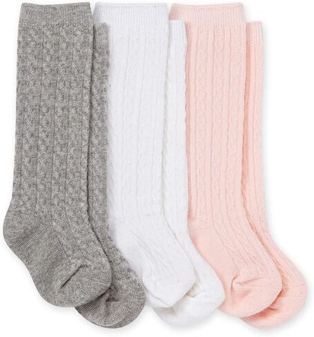 Burt's Bees Baby baby-girls Set of 3 Cable Knit Knee-high Organic Cotton Stockings Socks in Kuwait