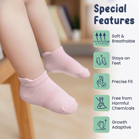 GOTS Organic Cotton Blend Ankle Toddler Socks 6M-12M-2t-3t-4t-5t Baby Gift | Oeko-Tex Certified, Ankle Socks, 6 Pair Newborn Socks, Kids Socks, Blush Pink, Unisex Design, 1-3 Years, Ultra-soft knit in Kuwait