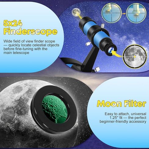 Telescope150EQ for Adults High Powered, Professional Newtonian Reflector Telescope for Beginner in Astronomy, with Carry Bag, Stainless Tripod, Moon Filter and Phone Adapter, Blue in Kuwait