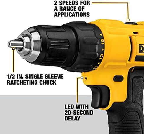 DEWALT 20V Max Cordless Drill / Driver Kit, Compact, 1/2-Inch with Titanium Drill Bit Set, Pilot Point, 21-Piece (DCD771C2 & DW1361) in Kuwait