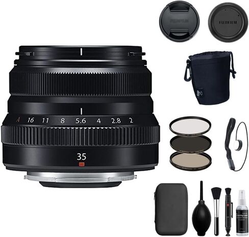 Fujifilm XF 35mm F2 R WR (Black)+ Photo Starter Kit (11 Pieces) + 3-Piece Multi-Coated HD Filter Set (43mm UV/CPL/ND8)+ Lens Pouch - Medium in Kuwait