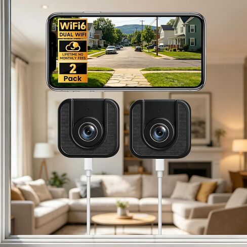3MP No Drill Window Camera for Indoor & Outdoor Monitoring-2 Pack | 2.4Ghz & 5Ghz, Color Starlight Night Vision, Anti-Glare, AI Motion Detection, 24/7 Recording, Compatible with Alexa in Kuwait