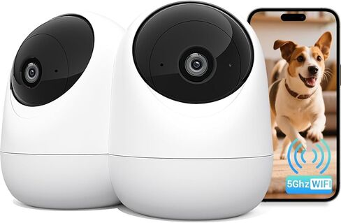 5G Cameras for Home Security 2Pack, Baby & Pet Monitor,2.5K Video | Motion Detection & Tracking,360° PTZ,Human/Motion/Sound Detection,2-Way Talk, Night Vision, Works/Alexa,SD/Cloud in Kuwait