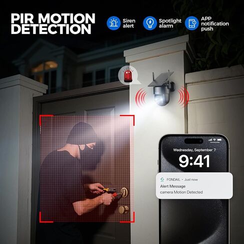 LITYMOL 4G LTE Cellular Security Camera, 2K Outdoor Camera Wireless with 360° View, Color Night Vision, AI Detection, 2-Way Audio, Spotlight Siren Alarm, SD/Cloud Storage in Kuwait